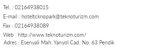 Hotel Tekno Park telefon numaralar, faks, e-mail, posta adresi ve iletiim bilgileri